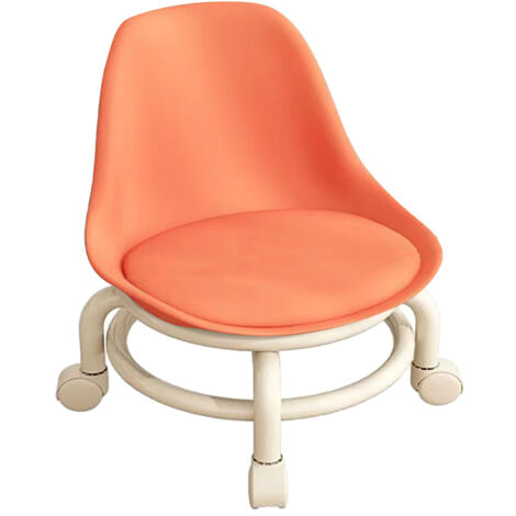 Niedriger Rollhocker für Kinder mit Rückenlehne, niedriger Hocker mit Universalrollen, niedriger Rollhocker/Tritthocker, orange