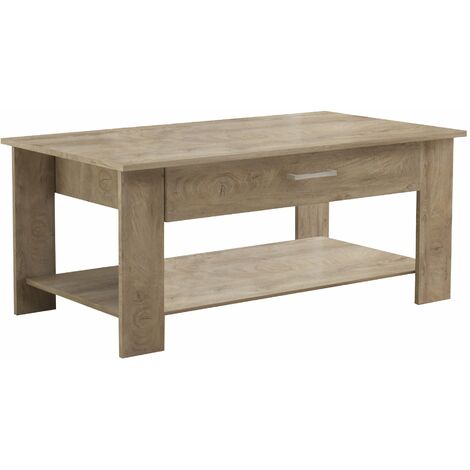 Niedriger Tisch mit einer Chip -Holz -Lounge mit 2 Regalen und 1 magischen Objektschublade - BurlyWood