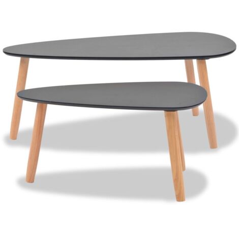 Niedrigtisch-Set - HOMEMiYN - 2-teilig - Massivholz Kiefer - Schwarz - Skandinavischer Stil