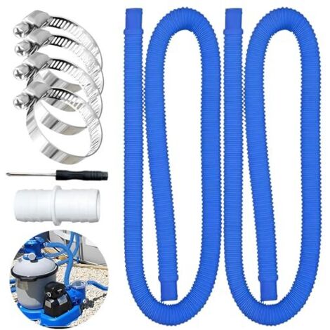 [NIEMALS VERWENDET] 2 Stück 32 mm Schwimmbadschlauch, mit 4 Metall-Sicherheitsclips, für Saugschlauch und Pumpenschlauch, blau