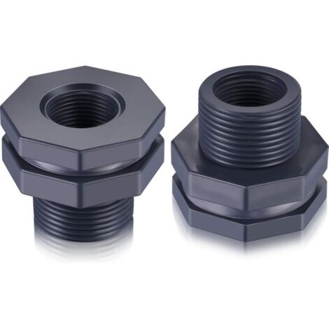 [NIEMALS VERWENDET] 2 Stück PVC-Schottverschraubung für Regentonnen, Aquarien, Wassertanks (3/4 Zoll).