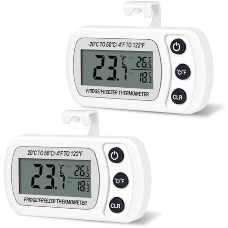 [NIEMALS VERWENDET] 2-teiliges Thermometer, digitale Kühlschrank-Gefrierschrank-Temperatur -20 bis 50 °C, leicht ablesbares LCD-Display (weiß)
