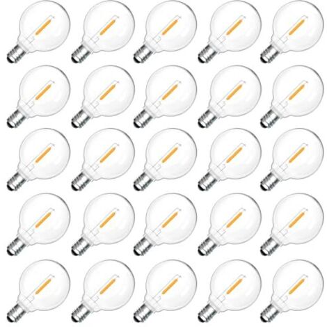 [NIEMALS VERWENDET] 25 Stück E12 G40 1W LED Glühbirnen Außen, 2200K Warmweiß, G40 LED Filament Globe Klar Glühbirnen, IP54 Wasserdicht, E12 Ersatzleuchtmittel, 230V Nicht Dimmbar, für Garten, Terrasse