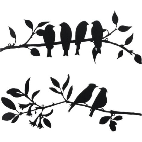 [NIEMALS VERWENDET] 2er Set Metall-Wandvögel auf einem Ast, Metallvogel-Wanddekoration, Blattförmige Wanddekoration mit Vogelsilhouette, Garten- oder Balkondekoration