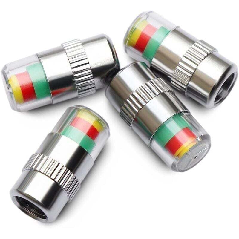 Image of Niemals verwendet] 4 Stück Autoreifen-Ventilkappen mit Anzeige, 3 Farben