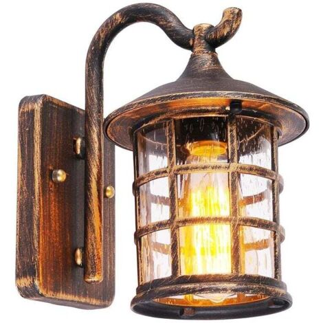 [NIEMALS VERWENDET] Antike Wandleuchte, wasserdichte Außenwandleuchte, E27-Glühbirne, Glas und Aluminium, IP44, Vintage-Wandbeleuchtung für Hof, Garten, Terrasse, Flur (Farbe: Braun)