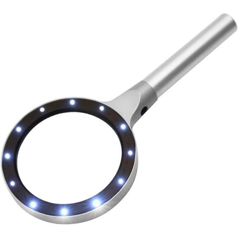 [NIEMALS VERWENDET] Beleuchtete Lupen, Lupe 5X 10X, große Lupe mit 2 Stufen, 12 LEDs, Aluminiumlegierungsschale, Leselupen, Handlupe, Seniorenlupe für Uhrmacher, Inspektion, Zeitungen