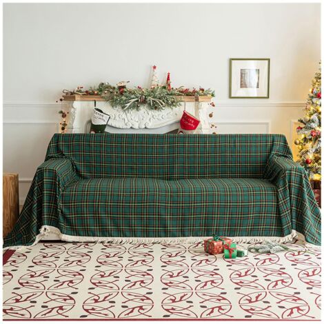 [NIEMALS VERWENDET] Christmas Bed Throw Sofa Throw, Chenille Tassel Throw Blanket, Sofa Cover, Christmas Sofa Throw, Protector Christmas Decorations (Green, 180 x 230 cm)