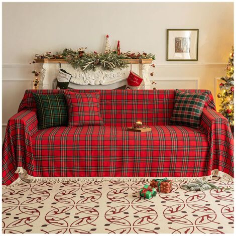 [NIEMALS VERWENDET] Christmas Bed Throw Sofa Throw, Chenille Tassel Throw Blanket, Sofa Cover, Christmas Sofa Throw, Protector Christmas Decorations (Red, 180 x 230 cm)