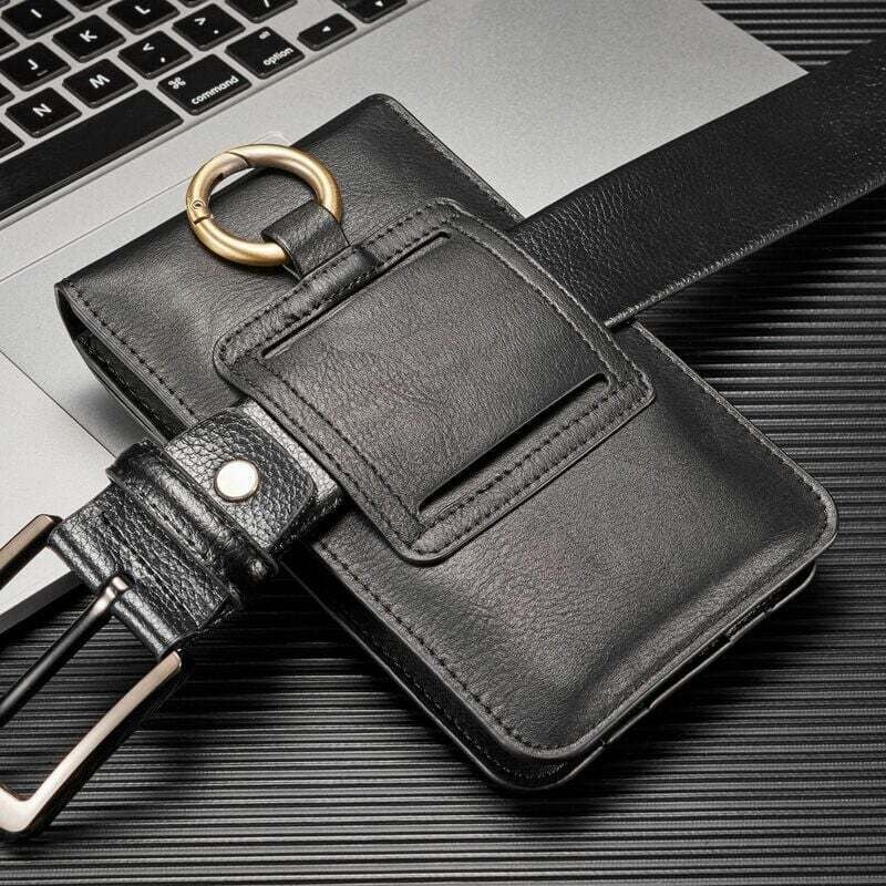 Image of Niemals verwendet] Gürtelholster für Herren, Handy-Gürteltasche aus Leder für Universal (Schwarz)