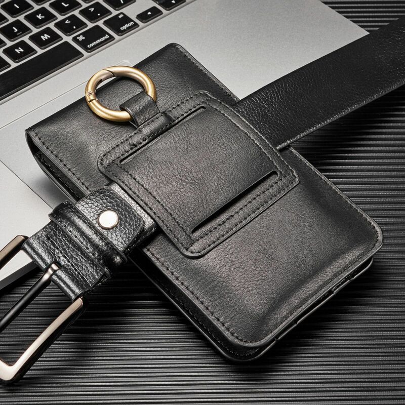 Image of Niemals verwendet] Gürtelholster für Herren, Handy-Gürteltasche aus Leder für Universal (Schwarz)