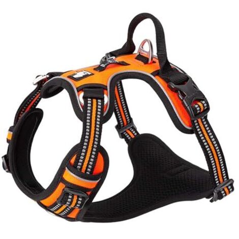 [NIEMALS VERWENDET] Hundegeschirr ohne Ziehen, weiches Nylon, reflektierend, verstellbar, für kleine und große Haustiere, XL, Orange