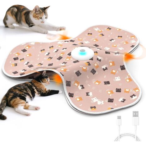 [NIEMALS VERWENDET] Interaktives Katzenspielzeug mit Federautomatik - Wiederaufladbar, berührungsaktiviert mit Mausgeräuschen, ideales Bewegungsspielzeug für aktive Wohnungskatzen Blumenmuster-Abdecku