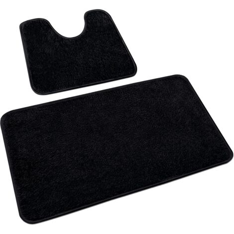 [NIEMALS VERWENDET] Lot de 2 Tapis Salle de Bain, Tapis WC Contour et Tapis de Bain, Microfibre Antidérapants Lavable en Machine, 50 x 80 cm + 50 x 40 cm, Noir