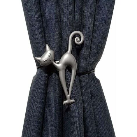 [NIEMALS VERWENDET] Magnetische Vorhang-Raffhalter, 4er-Pack, niedliches silbernes Katzenmotiv, dekorativer Halter, praktischer Vorhang-Raffhalter für Vorhänge (Katze)