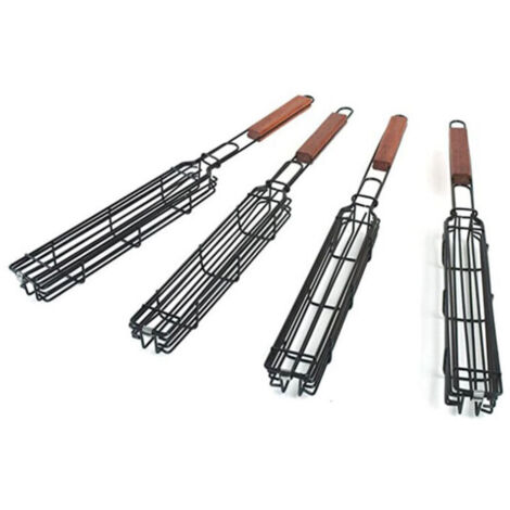 [NIEMALS VERWENDET] Packung BBQ-Grillkörbe mit verschließbarem, langem Holzgriff. Antihaftbeschichtete Grillkörbe aus Edelstahl für BBQ, Fisch, Gemüse, Würstchen, Zwiebeln