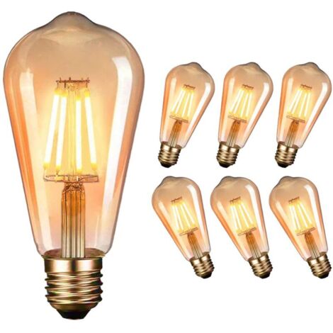 [NIEMALS VERWENDET] Retro-LED-Edison-Glühbirne, ST64 Bernstein-Glühbirne, E27 4 W Retro-Glühbirne, warme Farbe – 2200 K, Retro-Edison-Leuchten, 6 Stück