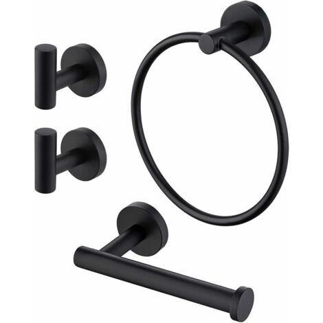 [NIEMALS VERWENDET] Schwarzes Handtuch- und Toilettenpapierhalter-Set, Badezimmer-Zubehör-Set, 4-teilig, Toilettenpapierhalter und Handtuchring und Haken, SUS304 Edelstahl, Wandmontage
