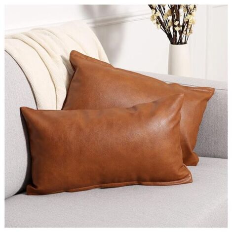 [NIEMALS VERWENDET] Set mit 2 Kissenbezügen aus Kunstleder in reiner Farbe, moderner Luxus-Stil, Heimdekoration für Wohnzimmer, Schlafzimmer, Sofa, 30 x 50 cm, Braun