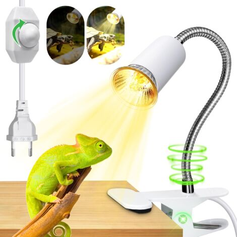 [NIEMALS VERWENDET] Set Wärmelampen für Schildkröten und Reptilien mit 2 UVA- und UVB-Lampen (25 W bzw. 50 W), langem Fuß, 360°-Drehung, weiß