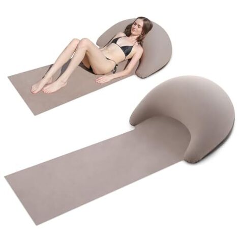 [NIEMALS VERWENDET] Strandmatte mit aufblasbarem Kissen, tragbare Matte, 160 x 70 cm (Khaki)