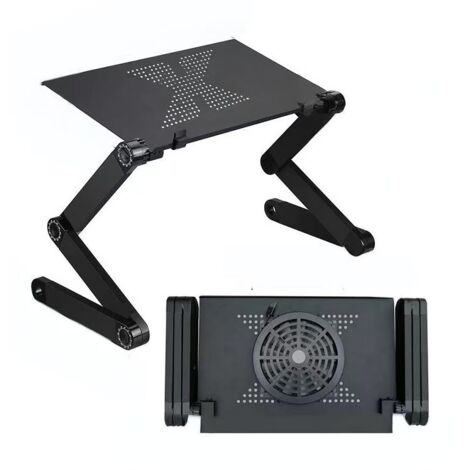 [NIEMALS VERWENDET] Verstellbarer Buch- und Laptopständer – Tragbarer Aluminium-Buchständer für Schulbücher, mit Lüfter auf der Rückseite und USB-Anschluss, Schwarz