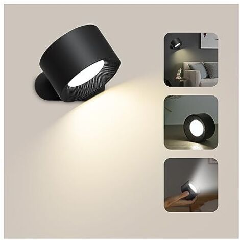 [NIEMALS VERWENDET] Wandleuchte Innen, Touch LED Wandlampe mit USB Ladeanschluss Touch Control, 3 Helligkeitsstufen 3 Temperaturen 360° Drehbare Nachttischlampe für Schlafzimmer 1 Stück (Schwarz)
