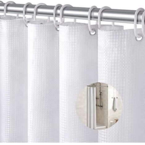 [NIEMALS VERWENDET] Waschbarer, wasserdichter und schimmelresistenter Waffelpiqué-Duschvorhang mit Aufhängeschlaufe, 180 x 90 cm, geeignet für Dusche oder Badewanne (weiß)