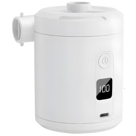 [NIEMALS VERWENDET] Wiederaufladbare elektrische Luftpumpe 5200 mAh mit Digitalanzeige, Schnellaufblasgerät 280 l/min, 3 Düsen + Vakuumbeutelversiegelung, tragbar für Matratze und Pool, weiß
