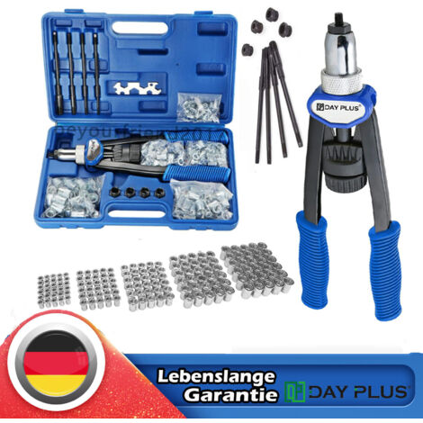 Nietmutternzange Set Hand Nietzange mit M5 M6 M8 M10 M12 Dorne und 150pcs Nieten