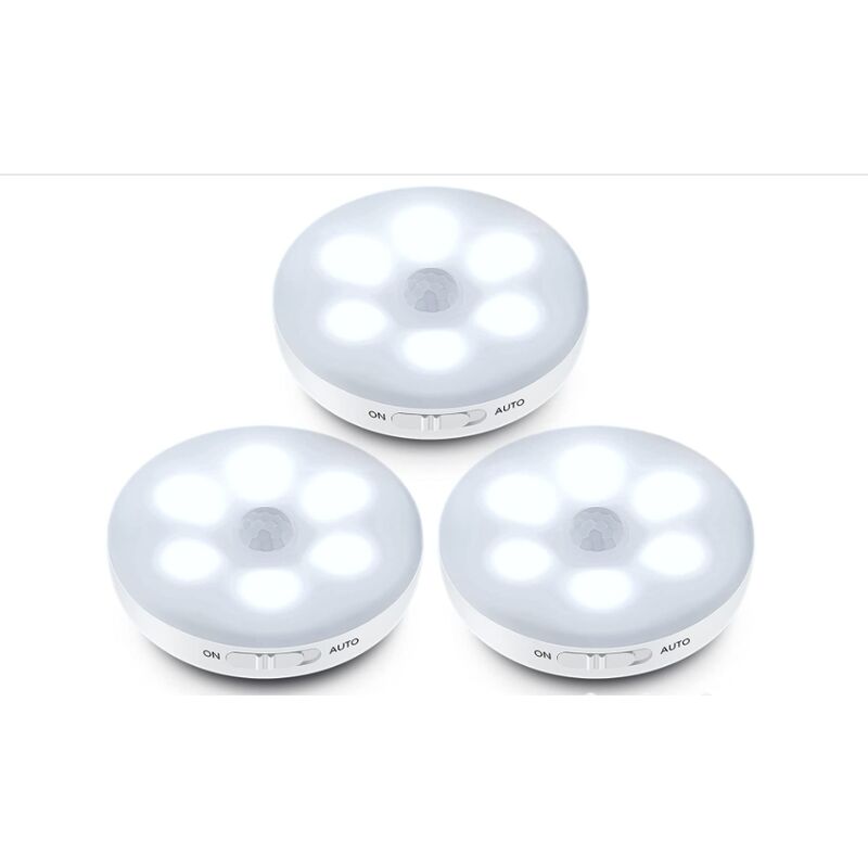 Night Light, 3 Pack led Motion Sensor Lights Battery Operated, usb Rechargeable Cabinet Light with 3 Modes, Adhesive led Light for Cabinets, Hallway,