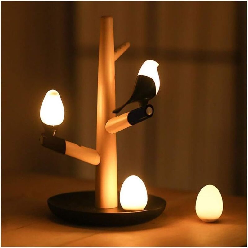 Night Light, Happy Wedding Couple Pratique Cadeau Créatif Fashion Night Light Chambre Table De Chevet Lampe À Induction (Color : Two perches+Two Eggs)