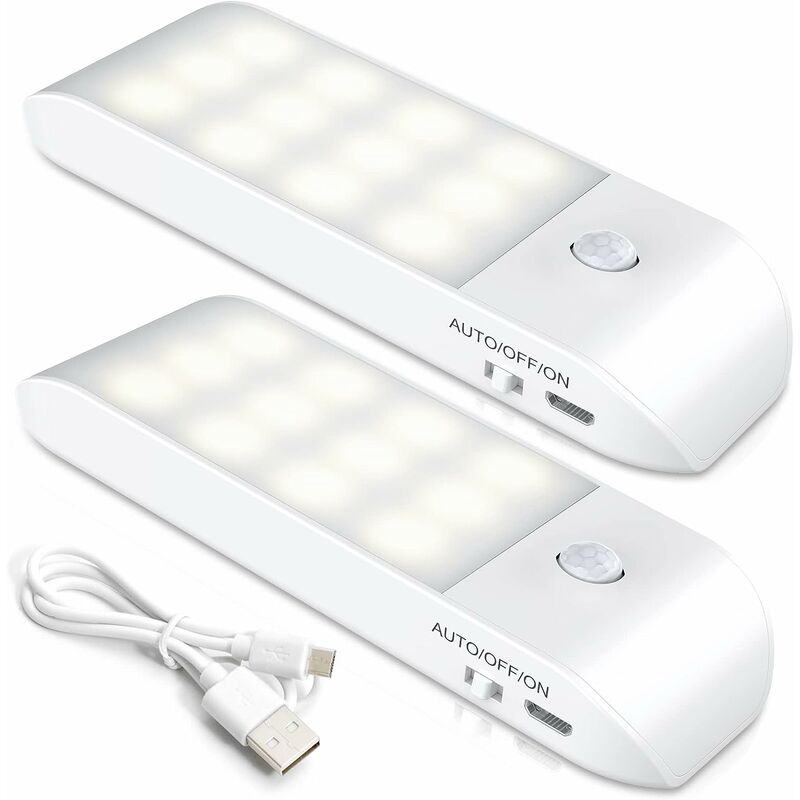 Night Light, Rechargeable Motion Sensor Night Light (2 Pieces with 24 led), led Closet Lights with 3 Modes, Warm Light for Closet, Wardrobe, Hallway,