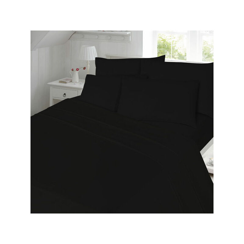 Night Zone - Plain Dyed 100% Brushed Cotton Flannelette Housewife Pillow Cases, Black, Pair