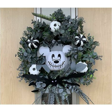 Nightmare Before Christmas Mickey Mouse Pumpkin Wreath, Outstanding Mi-ckey Mouse Inspired Craft Wreaths, Fall Harvest Halloween Decor, Indoor Outdoor Decor