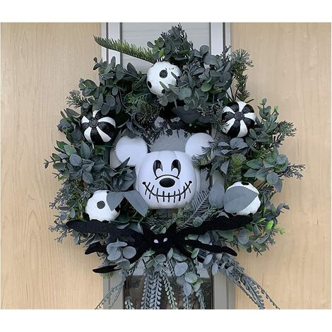 Nightmare Before Christmas Mickey Mouse Pumpkin Wreath,Exceptional Handcrafted Wreaths Inspired by Mi-ckey Mouse,Autumns Harvest Halloween Decoration Indoor Outdoor Decor