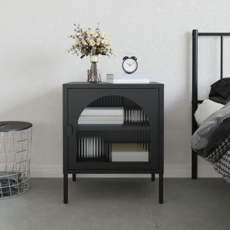 Nightstand Black 50x35x60 cm Glass and Steel vidaXL