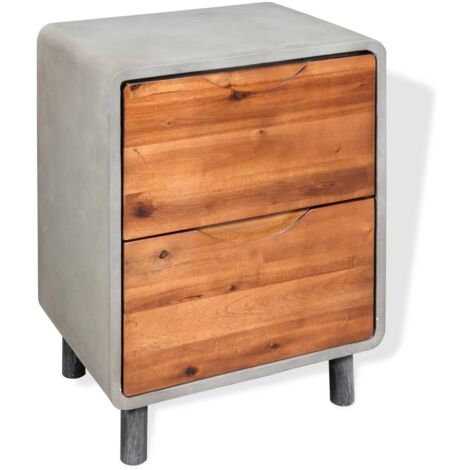 Nightstand Concrete Solid Acacia Wood 40x30x50 cm vidaXL