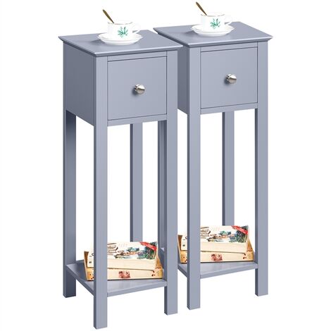 main image of "Nightstand Set of 2 Bedside Tables with Drawer Slim Tall Telephone End Table Narrow Hallway Side Table, Wooden"