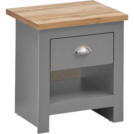 Nightstand with 1 Drawer Light Grey Bedside Table Oak Top