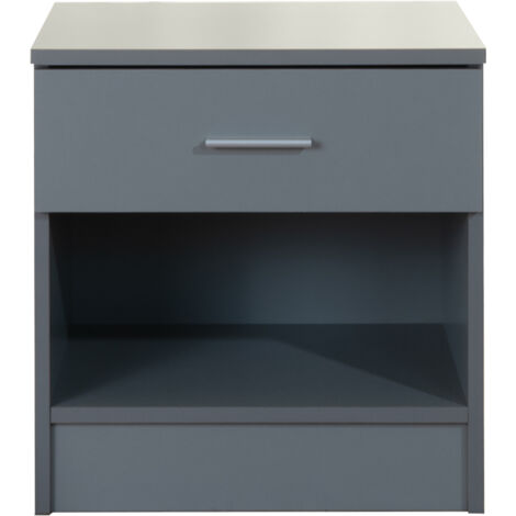 Nightstand With 1 Drawer Traditional Bedside Table Light Grey Finish Particle