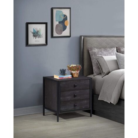 Nightstand With 3 Drawers And Shelves Metal Frame Black Finish