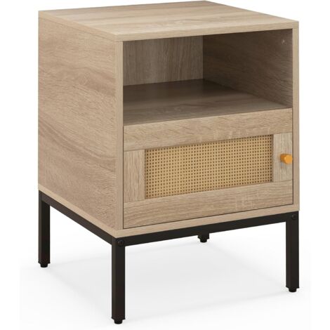Nightstand with Storage Home Boho Style Accent Table w/ Open Shelf
