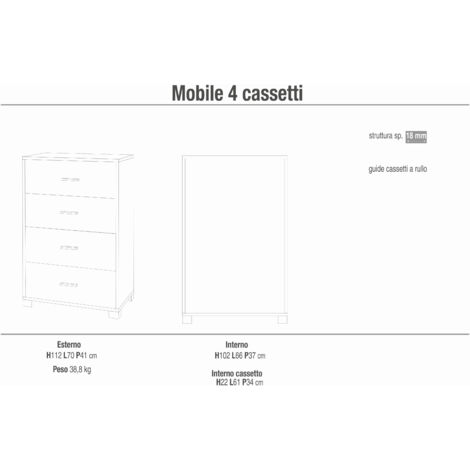 NIK - cassettiera con 4 cassetti
