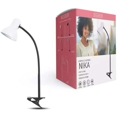 Nika E27 Schreibtischlampe mit Clip, weiß