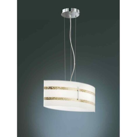 NIKOSIA SOSPENSIONE 2 LUCI VETRI BIANCHIE FOGLIA ORO 50x20cm 2xE27