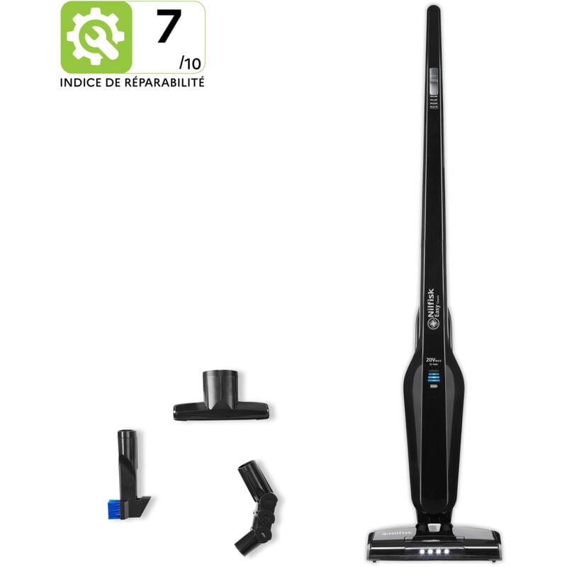 Nilfisk - Easy 2 en 1 - Aspirateur Balai Vertical et Aspirateur à Main, Sans Fil et Sans Sac, Avec 3 Accessoires - Noir (20V)