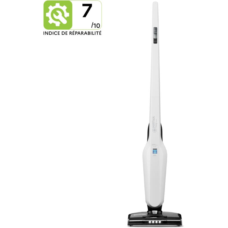 Easy 2 en 1 - Aspirateur Balai Vertical et Aspirateur à Main, Sans Fil et Sans Sac pour Sols, Tapis et Table - Blanc (20V) - Nilfisk
