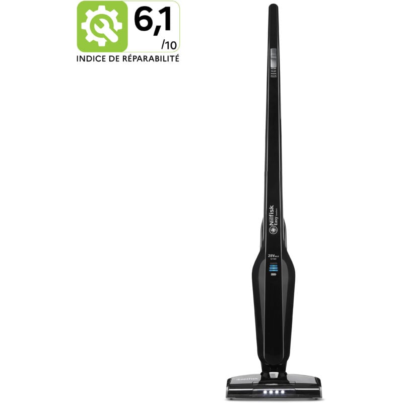 Nilfisk - Easy 2 en 1 - Aspirateur Balai Vertical et Aspirateur à Main, Sans Fil et Sans Sac pour Sols, Tapis et Table - Noir (28V)