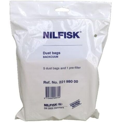 Nilfisk - sacchetto aspirapolvere nilfisk backuum 5 pezzi+ filtro - 22198000 - 5715492006724